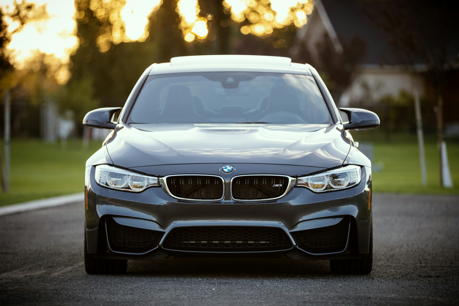 black BMW car with auto insurance policy surrounded by grass field